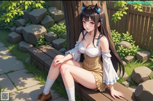A girl in a blue dress sitting on the floor.