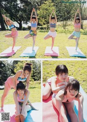 A group of young women laying on top of a yoga mat.