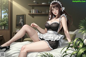 A woman sitting on a green couch in a room.