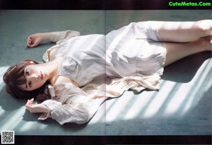 A collage of photos of a woman in a white dress.