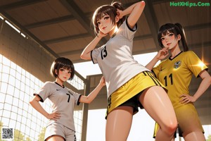 A girl in a soccer uniform leaning against a wall.